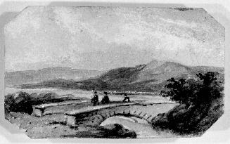 Vignette with Three Figures on a Bridge