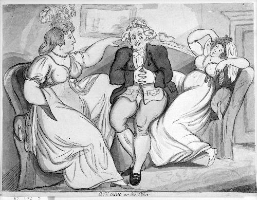 Caricature of Two Women and a Man on a Couch