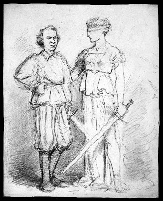 Justice Standing Beside a Man with a Sword