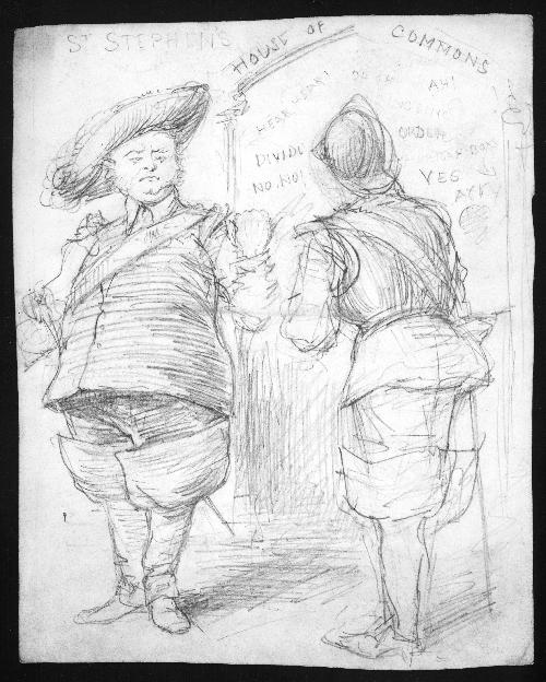 Two Men in Seventeenth century Dress, Near Door House of Commons