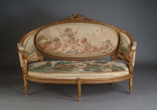 Tapestry-Covered Settee