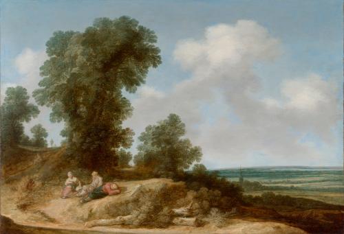 A Dune Landscape with Travellers Resting, Extensive Flatlands Beyond