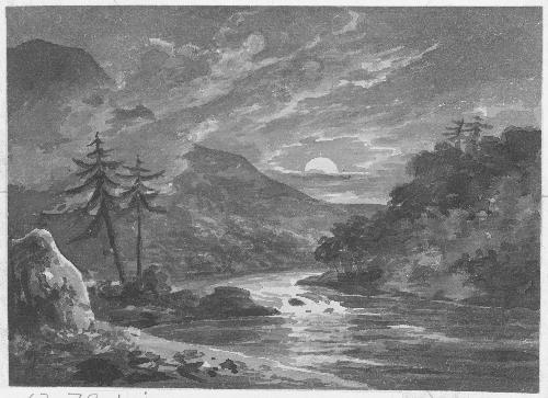 River Landscape by Moonlight