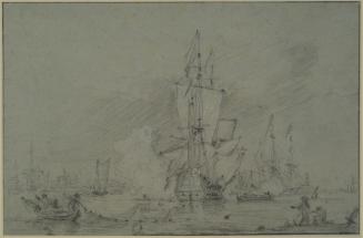 Seascape with Men-o'war Firing a Salute, and Other Small Craft