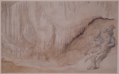 Three Men Sketching the Interior of a Cave