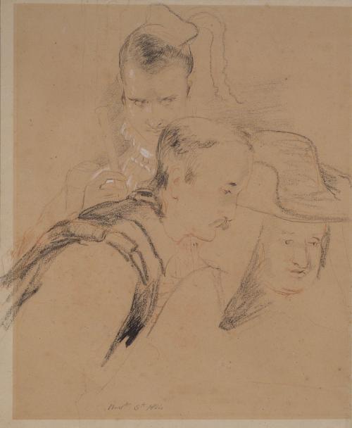 Chalk Study for Three Heads in Columbus in the Convent of La Rabida