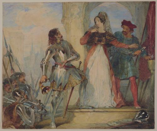 Man in Armor Offering his Services to a Lady