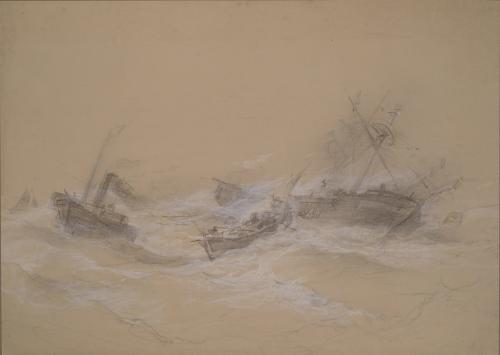 Ship Foundering in a Storm with Paddle Steamer and Lifeboat Sty