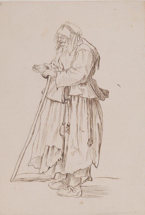 Old Woman with Stick and Coin